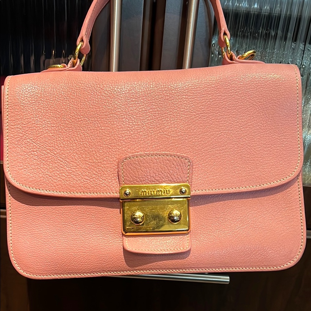 Miu Miu Pink and Gold Crossbody Bag with Structured Design